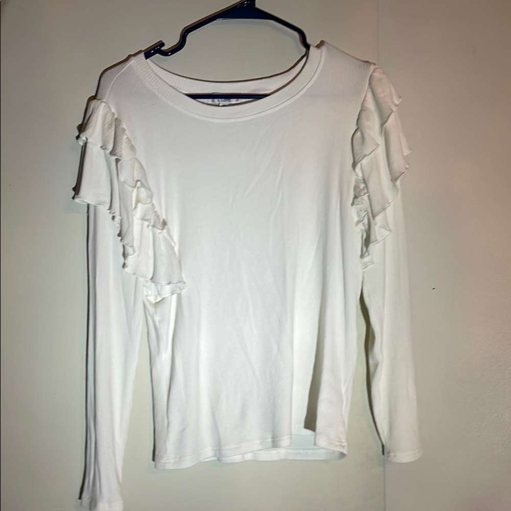 White Ruffled Long Sleeve Top